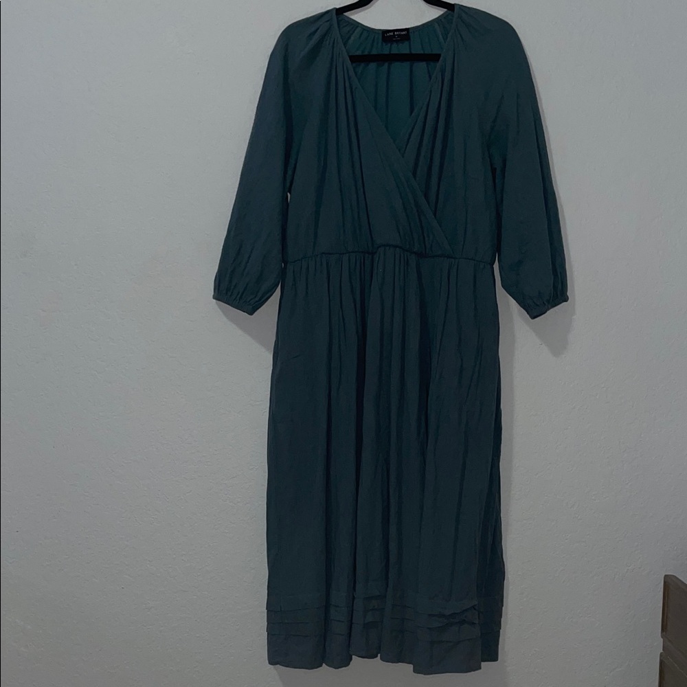 Lane Bryant Deep Teal Long Sleeve Midi Dress with Pockets